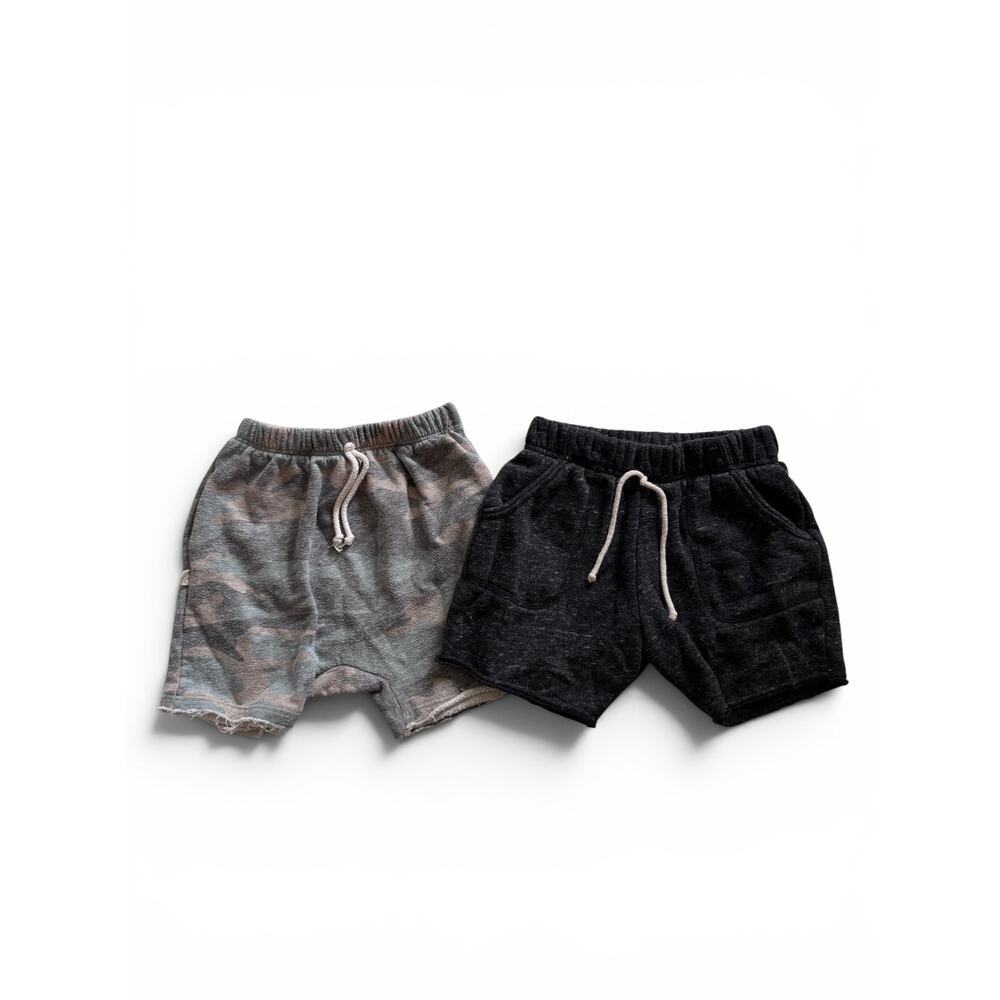 Childhoods camo shorts & Little Wedgies gray shorts
